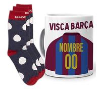 mundohuevo Regalo Original Equipo de Futbol. Taza (Personalizada) y Trio de Calcetines. Barcelona. Personaliza la Taza con el Nombre y Numero Que Quieras