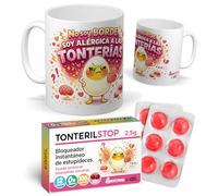 mundohuevo Regalo Original Mujer, Dia de la Madre, Amigas... | Taza Divertida NO Soy Borde, Soy ALERGICA A Las TONTERIAS con Caramelos de Broma TONTERILSTOP sin azúcar en Blister |Exclusivo.