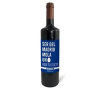 mundohuevo: Regalo original personalizado. Pon el nombre o texto que tu quieras. Botella de vino tinto: "Ser del madrid mola un huevo". 75cl. Haz un regalo único, Regala Alegría