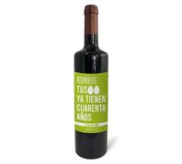 mundohuevo: Regalo original personalizado. Pon el nombre o texto que tu quieras. Botella de vino tinto: "Tus huevos ya tienen 40 años". 75cl. Haz un regalo único, Regala Alegría