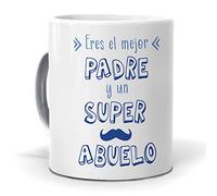 mundohuevo Regalo Original. Taza Eres el Mejor Padre y un Super Abuelo. Cerámica AAA - 350 ml.