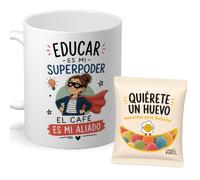 mundohuevo Regalo profesor, profesora. Taza con obsequio. Educar es mi … | Detalle Original y Divertido para profesores. Idea Graciosa para fin de curso, navidad, semana santa. Incluye gominolas