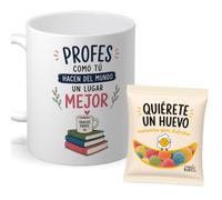 mundohuevo Regalo profesor, profesora. Taza con obsequio. Profes, un lugar | Detalle Original y Divertido para profesores. Idea Graciosa para fin de curso, navidad, semana santa. Incluye gominolas