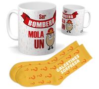 mundohuevo Set para Bomberos | Taza “SER BOMBERO MOLA UN HUEVO” + Calcetines Sorpresa | Regalo Divertido para Hombre o Mujer | Idea en Cumpleaños, Navidad, Emergencias y Opositores
