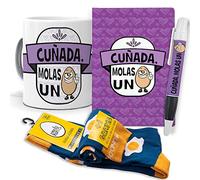 mundohuevo Super Regalo Personalizado para cuñadas. Cuñada molas un Huevo. Taza, libreta, boli y Trio de Calcetines