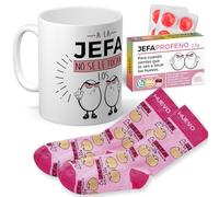 mundohuevo Super Regalo Personalizado para Jefas | Taza de Cerámica + Calcetín + Caramelos |A la jefa no se le tocan los Huevos | Detalle Original Día de la Madre, Amigas, cumpleaños