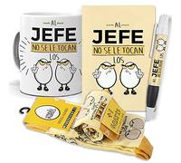 mundohuevo Super Regalo Personalizado para Jefes. Al Jefe no se le tocan los Huevos. Taza, libreta, boli y Trio de Calcetines
