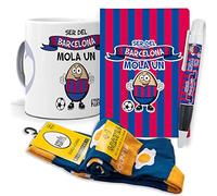 mundohuevo Super Regalo Personalizado y Divertido. Ser del Barcelona Mola un Huevo. Taza, libreta, boli y Trio de Calcetines