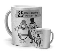 mundohuevo Taza 25 Casados | Taza 25 Años de Casados con un Par de Huevos | Regalo Divertido Aniversario | Taza Purpurina Plata | Bodas de Plata Idea de Regalo | Taza de Café y Té | Capacidad 350 ML