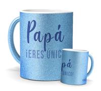 mundohuevo Taza Exclusiva para Papá | Papá, Eres Único | Idea de Regalo Padre | Te Queremos, Papá | Diseño Divertido y Especial | Tassa para Café y Té | Cerámica Purpurina Azul | Caneca 350 ML