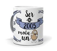 mundohuevo Taza Original para Desayuno | Ser de 2005 Mola Un Huevo | Regalo Feliz Cumpleaños | Tazas para Café y Té Idea Regalo | Frases Originales y Graciosas Sorprender | CeráMica 350 ML