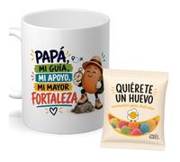 mundohuevo Taza papá. Taza con obsequio. Mi guia, mi apoyo,mi fortaleza | Detalle Original y Divertido para Padres. Idea Graciosa para celebrar el dia de papa. Incluye gominolas
