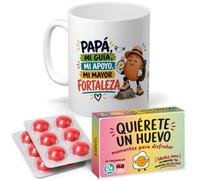 mundohuevo Taza papá. Taza y obsequio. Mi guia, mi apoyo,mi fortaleza | Detalle Original y Divertido para Padres. Idea para celebrar el dia de papa. Incluye caramelos sin azúcar