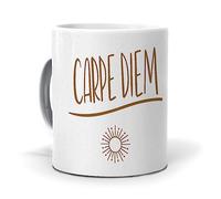 mundohuevo Taza personalizada con texto: Carpe Diem. Disfruta el presente. Regalo original. Taza desayuno mensaje motivador. Haz un regalo único, Regala Alegría.