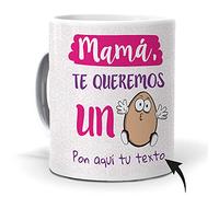 mundohuevo Taza Personalizada con Texto. Regalo Original día de la Madre. Mamá te Queremos un Huevo con Nombres.