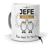 mundohuevo Taza Personalizada con Texto. Regalo Original Dia del Padre. Al Jefe no se le tocan los Huevos con Nombres. Haz
