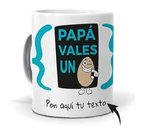 mundohuevo Taza Personalizada con Texto. Regalo Original Dia del Padre. Papa vales un Huevo con Nombres. Haz