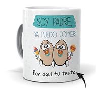 mundohuevo Taza Personalizada con Texto. Regalo Original Dia del Padre. Soy Padre ya Puedo Comer Huevos con Nombres. Haz
