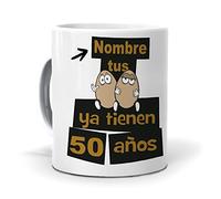 mundohuevo Taza Personalizada con Texto: Tus Huevos ya Tienen 50 años Pon tu Nombre. Regalo Original cumpleaños. Taza Desayuno. Haz, Regala Alegría.