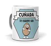 mundohuevo Taza Regalo Personalizado y Divertido cuñada. Cuñada te Quiero un Huevo. Cerámica AAA - 350 ml.