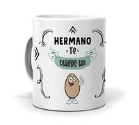 mundohuevo Taza Regalo Personalizado y Divertido Hermano. Hermano te Quiero un Huevo. Cerámica AAA - 350 ml.