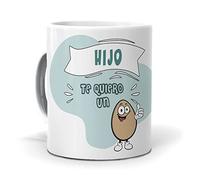 mundohuevo Taza Regalo Personalizado y Divertido Hijo. Hijo te Quiero un Huevo. Cerámica AAA - 350 ml.