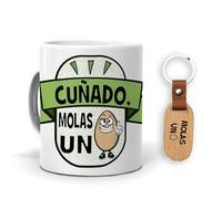 mundohuevo: Taza y llavero molas cuñado. Cuñado molas un huevo. Molas un huevo. Llavero madera natural. Haz un regalo único