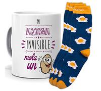 mundohuevo Taza y trio de calcetines, originales y personalizados. Amiga invisible molas un huevo. 1 calcetin gratis por el que se te pierde