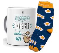 mundohuevo Taza y trio de calcetines, originales y personalizados. Amigo invisible molas un huevo. 1 calcetin gratis por el que se te pierde