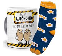 mundohuevo Taza y trio de calcetines, originales y personalizados. Para ser autonomo hay que tener un par de huevos. 1 calcetin gratis por el que se te pierde