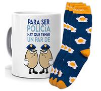 mundohuevo Taza y trio de calcetines, originales y personalizados. Para ser policia hay que tener un par de huevos. 1 calcetin gratis por el que se te pierde