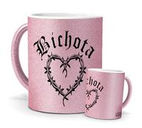 mundohuevo Tazas Únicas | Bichota Karol G | Edición Especial Purpurina Rosa | Mensaje Auténtico para Fans | Cerámica Glam Rosa | Tazas para Café, Té o Infusiones | Regalo Corazon Karol G | 350 ML