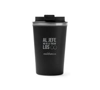 mundohuevo Vaso térmico de acero inoxidable 304 de doble pared. | Taza con mensaje “Al jefe no se le tocan los huevos”| Capacidad 450 ml.| Tapa con rosca antifugas.| Color Negro.