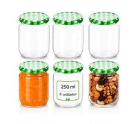 MundoTarros 6 Tarros de Cristal de 250 ml con Tapa de Rosca Hermética de Metal + Ebook de 102 Recetas - Tarros para potitos, Conservas, Postres, Mermelada, yogur, salsas - Incluye Etiquetas