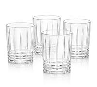 MundoTarros | Pack de 4 Vasos Whisky de Cristal 500 cc, Vasos Bajos Tallados para Ron, Licor, Cócteles y Combinados, Vaso Old Fashioned Transparente con Relieve, 13 cm Alto