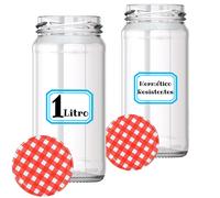 MundoTarros Tarros de Cristal de 1 litro con Tapas de Metal + Ebook de 102 Recetas - Frascos grandes para Conservas, Encurtidos, Alimentos Caseros - Incluye Etiquetas