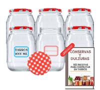 MundoTarros - Tarros de Cristal de 1000ml con Tapas + E-book con 102 Recetas para Conservas - Frascos de 1 Litro con Tapa de Rosca - Cierre Hermético para todo Tipo de Alimentos Caseros - Incluye
