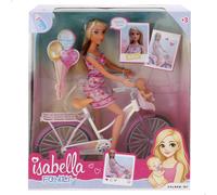 Muñeca 30 cm con bicicleta y bebé Isabella