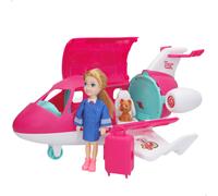 Muñeca azafata con avión, perro y maleta Bella