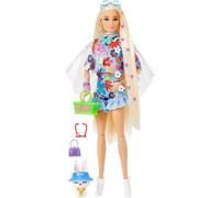 Barbie Extra Muñeca Rubia articulada con Conjunto Flower Power, Accesorios de Moda y Mascota de Juguete (Mattel HDJ45)