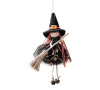 Muñeca bruja - tela de seda 20 × 12 cm | Broom dōll con campana colgante y falda de malla, colgante de Halloween para casa, pared o jardín, cocina muñeca Wítch | Uso de decoración al aire libre
