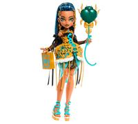 Monster High Muñeca Cleo De Nile – Vestido de fiesta dorado y accesorios temáticos JBG76