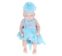 Muñeca de bebé recién nacida de 25,4 cm, juguete de peluche de silicona para dormir realista con un hermoso vestido para niños y padres (niña blanca de 10 pulgadas con los ojos cerrados (azul))