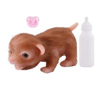 Muñeca de perro de silicona, mini cachorro con botella de alimentación, niños Playset con material suave y duradero, papel Play Accessory with Realistic Design, Toy Companion with Cute Style