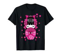 Muñeca Geisha Kawaii Kokeshi con Flores de Cerezo Japonés Camiseta