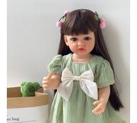 Muñeca Realista De Vinilo Suave 55 Cm Bebe Reborn Silicona Niña Vestido Verde Menta con Lazo, Muñecas Reborn NiñA Pelo Largo, Muñeca Reborn Realista Niños Y NiñAs Regalo De Juguete para NiñOs 3+ Años