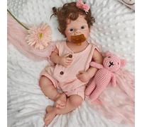 Muñeca Reborn de Silicona con Cabello Enraizado - 50 cm, Boca Abierta y Ojos Grandes, Muñeca Coleccionable Hecha a Mano con Peso para Acción de Gracias