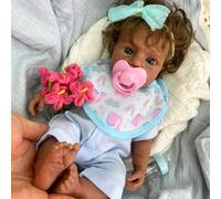 Muñeca Reborn Realista de Piel Oscura, Niña con Boca Abierta y Anatomía Correcta, con Cabello Implantado y Cuerpo Completo de Silicona - Juguete Cumpleaños o Navidad