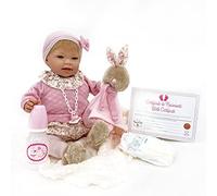 Muñeca TITA Reborn con Accesorios, muñeca Reborn con un Peso aproximado de 1,5kg y con Cuerpo blandito y articulado. Complemento pañal, Chupete con Cadena, Manta y biberón. Tamaño de 48cm
