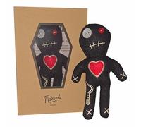 Muñeca vudú con agujas, negro, caja de ataúd e instrucciones (extra grande 16 cm hecha a mano), regalo divertido para amigos, colegas, jefes, bodas o cambio de trabajo (juego completo de muñecas)
